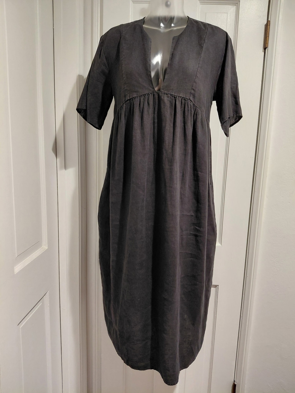 James Perse Black Linen V-Neck Dress 2